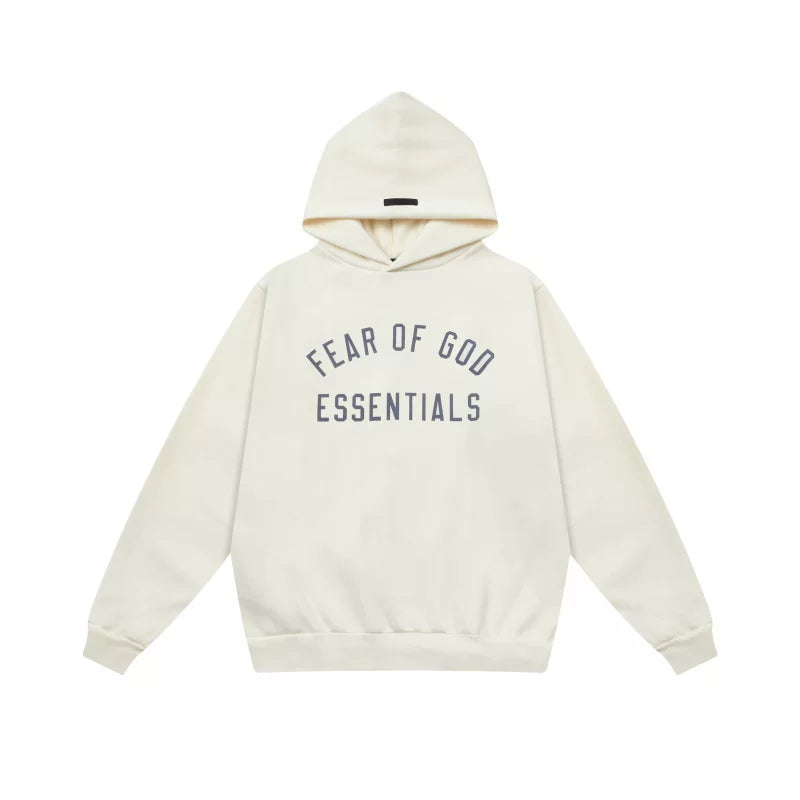 Essentials Fear of God Front Logo Heavyweight Fleece Hoodie – Cream / Navy