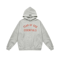 Essentials Fear of God Front Logo Heavyweight Fleece Hoodie – Light Grey / Red
