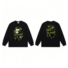 BAPE Style Big Camo Ape Head Long-Sleeve Tee - Black/Green