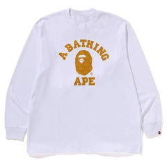BAPE Style Arch Logo Plaid Camo Ape Head Long-Sleeve Tee - White/Yellow