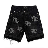 Mixed Emotions ME Rhinestone Denim Shorts Black