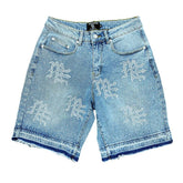 Mixed Emotions ME Rhinestone Denim Shorts Blue