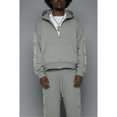 Fraternal What The Pearl Zip Up Hoodie Grey