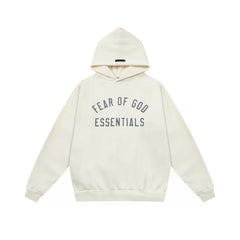 Essentials Fear of God Front Logo Heavyweight Fleece Hoodie – Cream / Navy