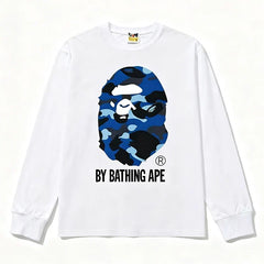 BAPE Style "BY BATHING APE" Camo Ape Head Long-Sleeve Tee - White/Blue