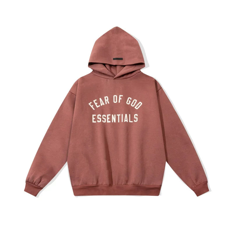 Essentials Fear of God Front Logo Heavyweight Fleece Hoodie – Dusty Rose / White