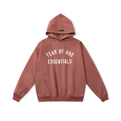 Essentials Fear of God Front Logo Heavyweight Fleece Hoodie – Dusty Rose / White