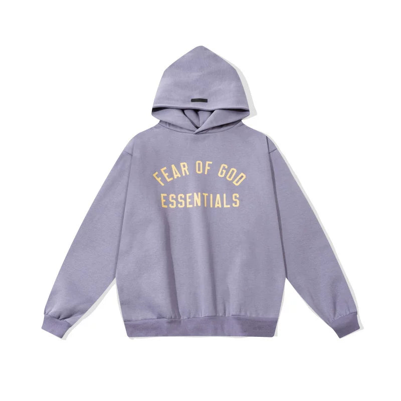 Essentials Fear of God Front Logo Heavyweight Fleece Hoodie – Dusty Purple / Yellow