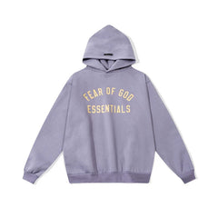 Essentials Fear of God Front Logo Heavyweight Fleece Hoodie – Dusty Purple / Yellow