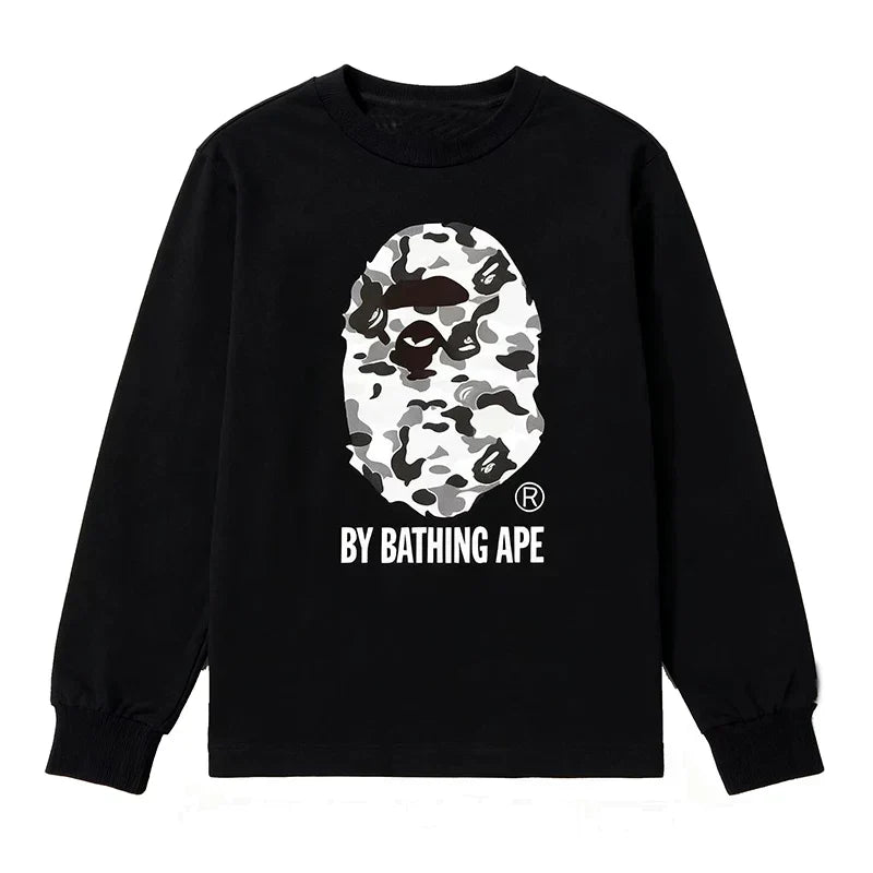 BAPE Style "BY BATHING APE" Camo Ape Head Long-Sleeve Tee - Black/Monochrome Camo