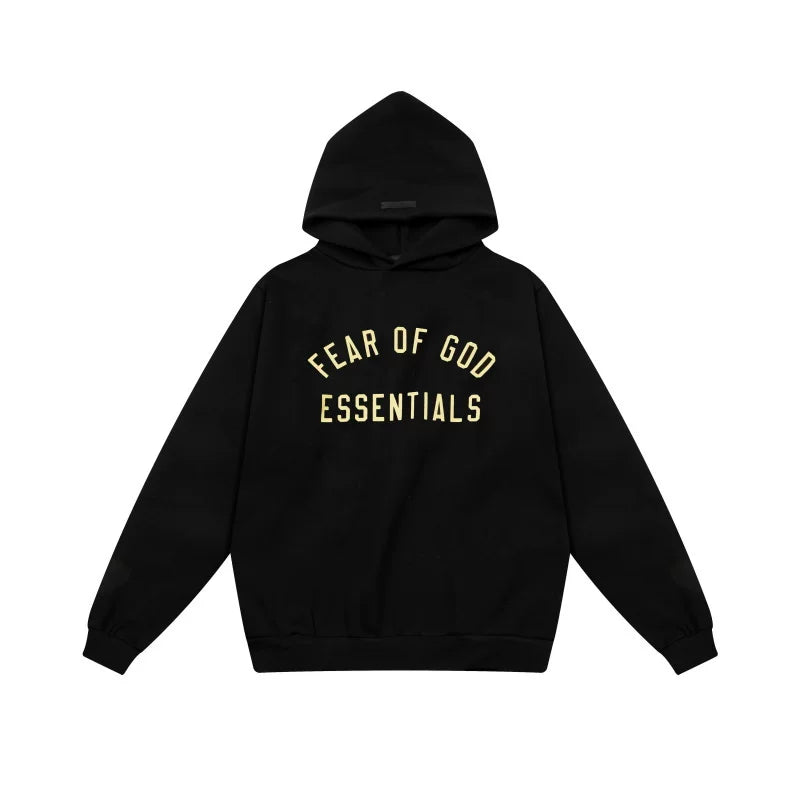Essentials Fear of God Front Logo Heavyweight Fleece Hoodie – Black / Yellow
