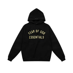 Essentials Fear of God Front Logo Heavyweight Fleece Hoodie – Black / Yellow