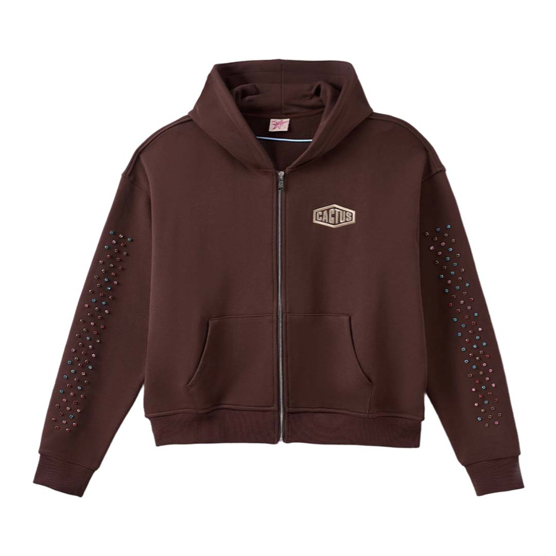 Cactus Valley Crystal Cactus Zip Hoodie Brown