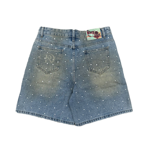 Dry Rot Light Blue Sand Wash Rhinestone Shorts