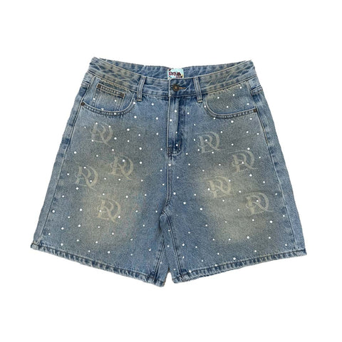 Dry Rot Light Blue Sand Wash Rhinestone Shorts