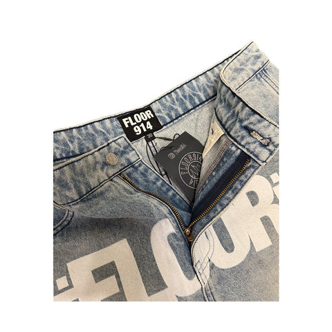 Floor 914 Uniform Jean Shorts Light Wash Blue