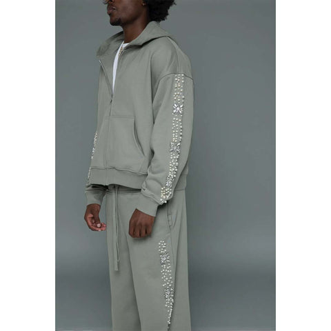 Fraternal What The Pearl Zip Up Hoodie Grey