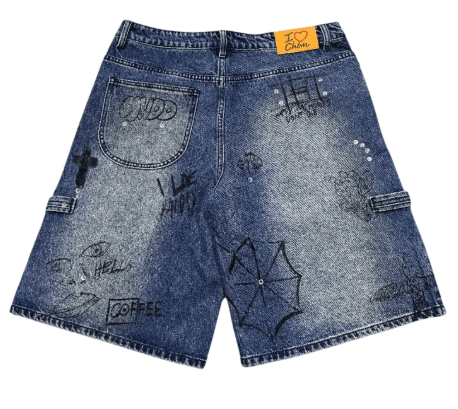 HMDD Graffiti Jean Shorts Blue