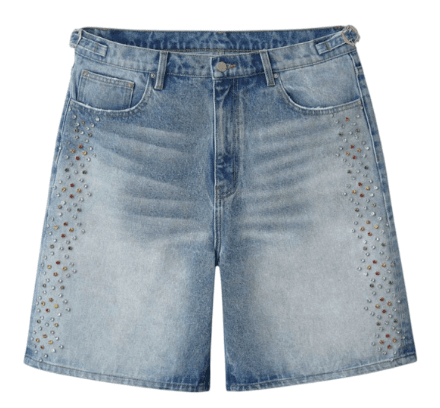 HMDD H Star Crystal Jean Shorts Blue