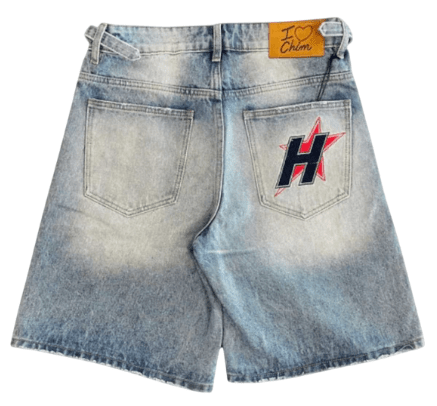 HMDD H Star Crystal Jean Shorts Blue
