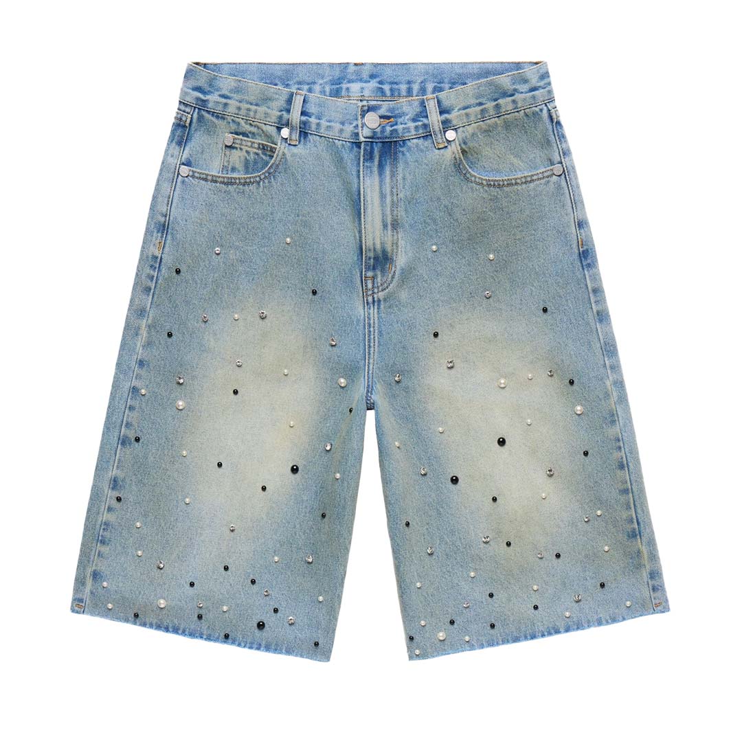 Homme Femme Gemstone Denim Shorts Blue