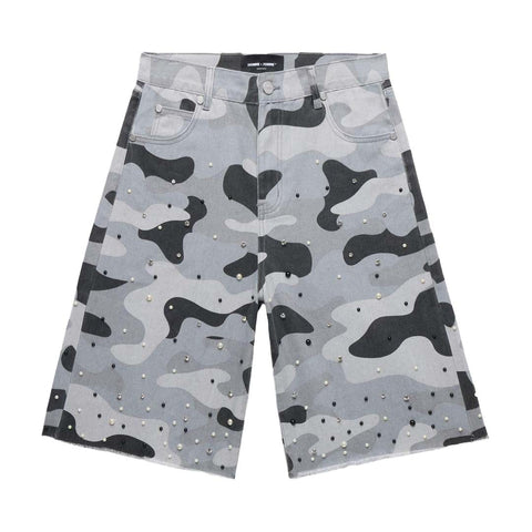 Homme Femme Gemstone Snow Camo Denim Shorts