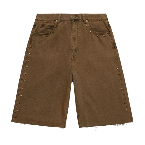 Homme Femme Studded Denim Shorts Brown