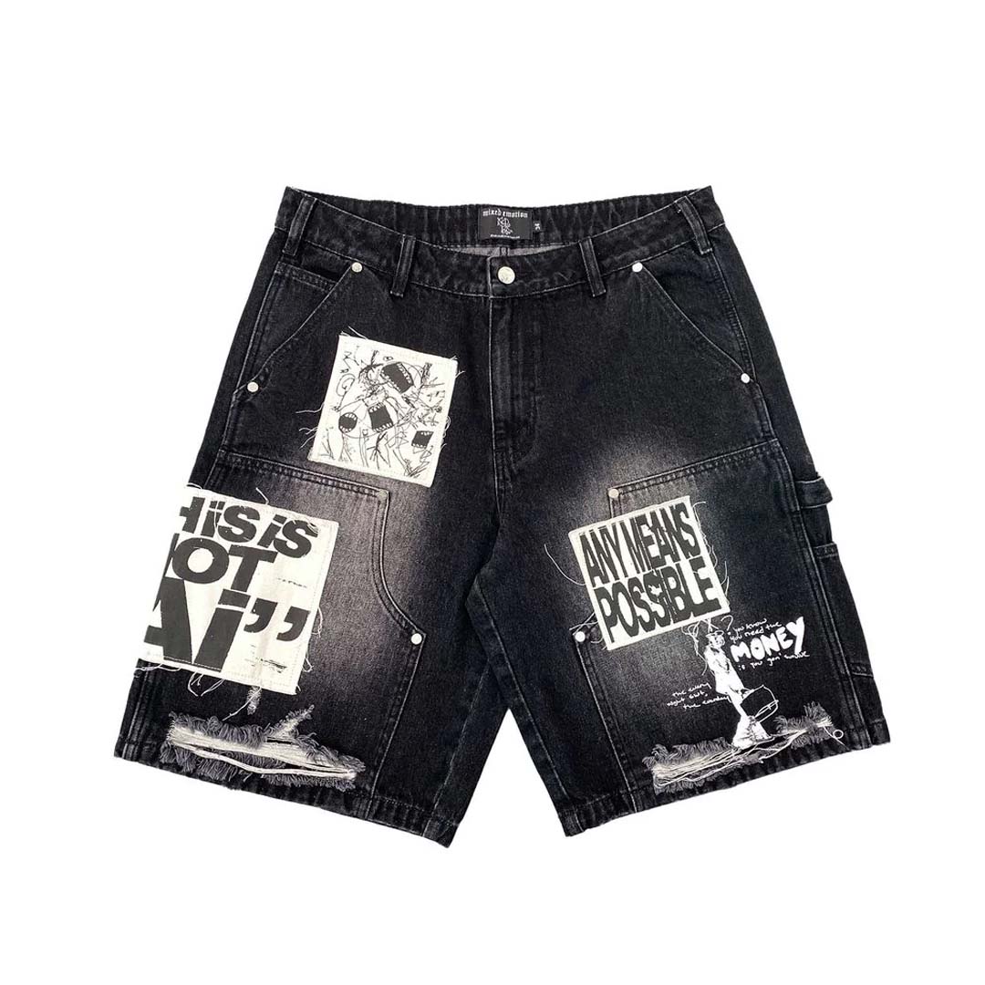 Mixed Emotions AI Denim Shorts Black