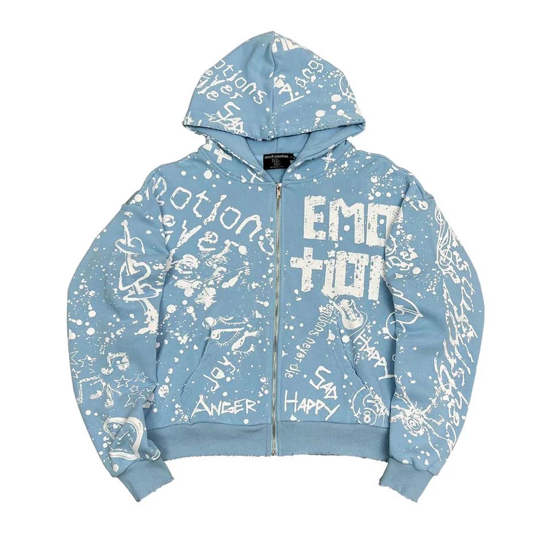 Mixed Emotions Blue Graffiti Hoodie