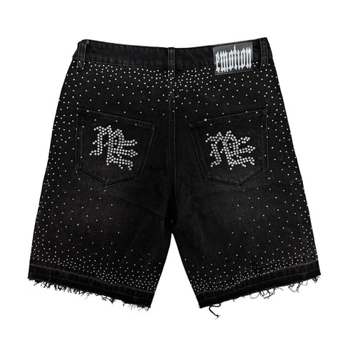 Mixed Emotions ME Rhinestone Denim Shorts Black