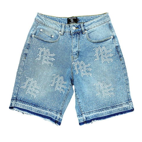 Mixed Emotions ME Rhinestone Denim Shorts Blue