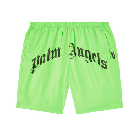 Palm Angels Curved Logo Swim Shorts Neon Green