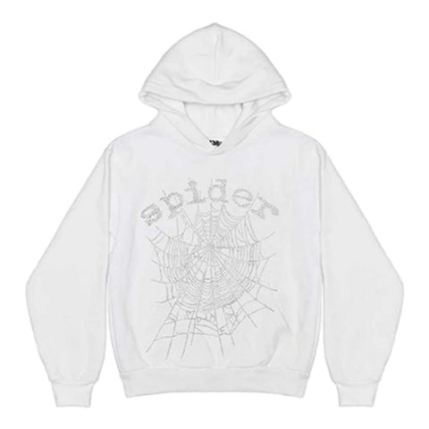 Sp5der Rhinestone Logo Hoodie 'White'